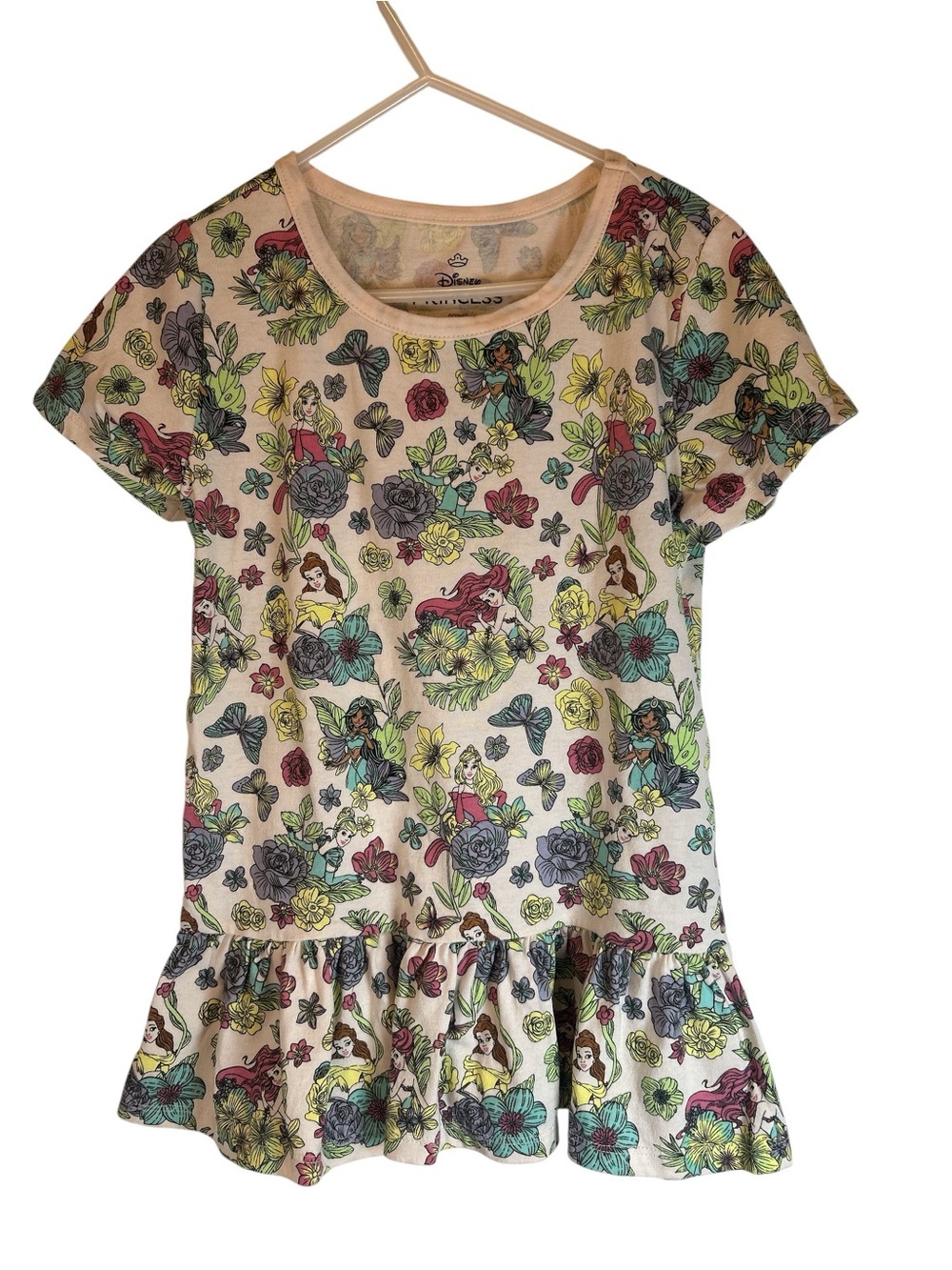 Disney Princess Floral Peplum Tee - Cream, Yellow, Green, Blue, Pink size 7
